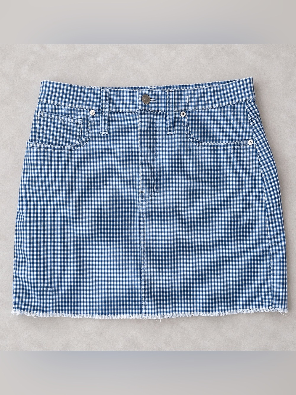 Madewell Stretch Denim Straight Gingham Mini Skirt Blue White 28